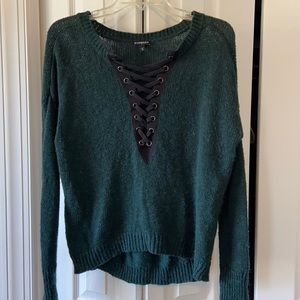 Green lace up sweater